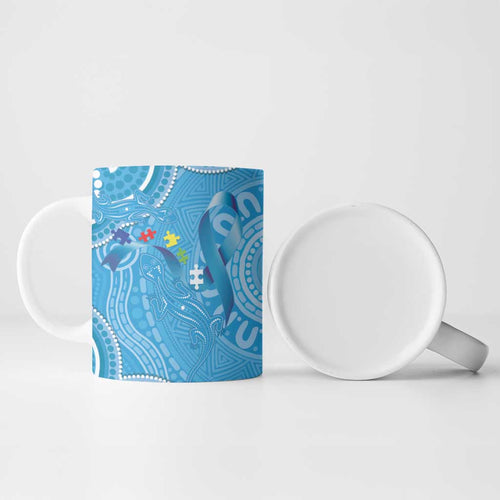 Australia Indigenous Ceramic Mug Blue Ribbon Lizards Autism Awareness - Aussie Hoodie