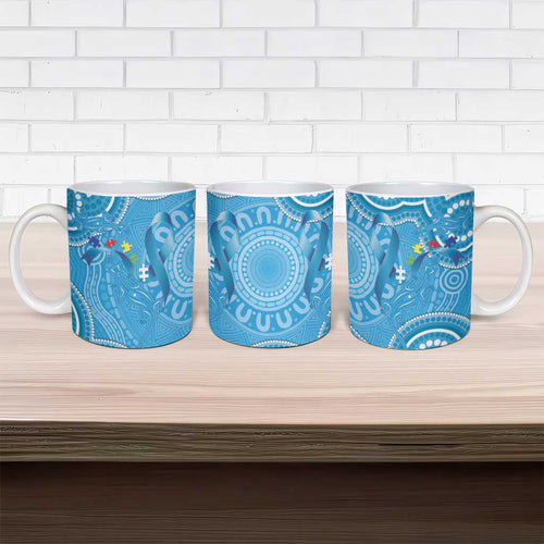 Australia Indigenous Ceramic Mug Blue Ribbon Lizards Autism Awareness - Aussie Hoodie