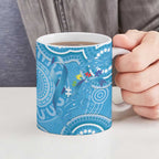 Australia Indigenous Ceramic Mug Blue Ribbon Lizards Autism Awareness - Aussie Hoodie
