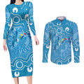 Australia Indigenous Couples Matching Long Sleeve Bodycon Dress and Long Sleeve Button Shirt Blue Ribbon Lizards Autism Awareness - Aussie Hoodie