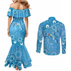 Australia Indigenous Couples Matching Mermaid Dress and Long Sleeve Button Shirt Blue Ribbon Lizards Autism Awareness - Aussie Hoodie