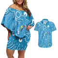 Australia Indigenous Couples Matching Off Shoulder Short Dress and Hawaiian Shirt Blue Ribbon Lizards Autism Awareness - Aussie Hoodie
