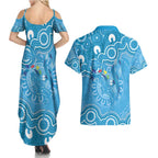 Australia Indigenous Couples Matching Summer Maxi Dress and Hawaiian Shirt Blue Ribbon Lizards Autism Awareness - Aussie Hoodie