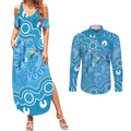 Australia Indigenous Couples Matching Summer Maxi Dress and Long Sleeve Button Shirt Blue Ribbon Lizards Autism Awareness - Aussie Hoodie
