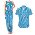 Australia Indigenous Couples Matching Tank Maxi Dress and Hawaiian Shirt Blue Ribbon Lizards Autism Awareness - Aussie Hoodie