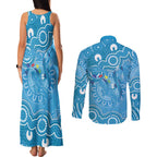 Australia Indigenous Couples Matching Tank Maxi Dress and Long Sleeve Button Shirt Blue Ribbon Lizards Autism Awareness - Aussie Hoodie