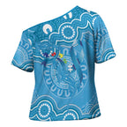 Australia Indigenous Cross Shoulder Shirt Blue Ribbon Lizards Autism Awareness - Aussie Hoodie