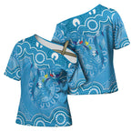 Australia Indigenous Cross Shoulder Shirt Blue Ribbon Lizards Autism Awareness - Aussie Hoodie
