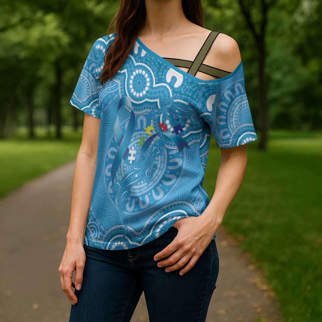 Australia Indigenous Cross Shoulder Shirt Blue Ribbon Lizards Autism Awareness - Aussie Hoodie