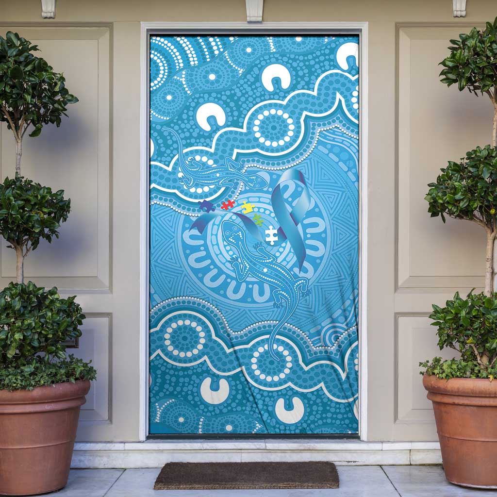 Australia Indigenous Door Cover Blue Ribbon Lizards Autism Awareness - Aussie Hoodie