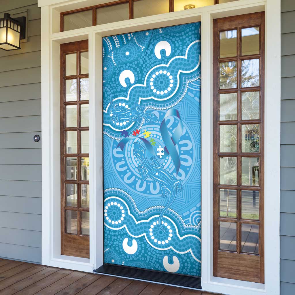 Australia Indigenous Door Cover Blue Ribbon Lizards Autism Awareness - Aussie Hoodie