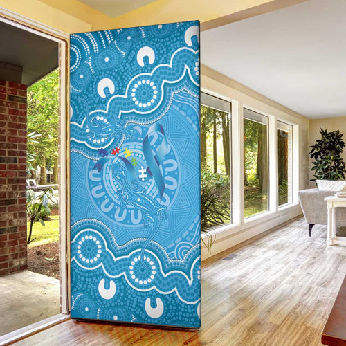 Australia Indigenous Door Cover Blue Ribbon Lizards Autism Awareness - Aussie Hoodie