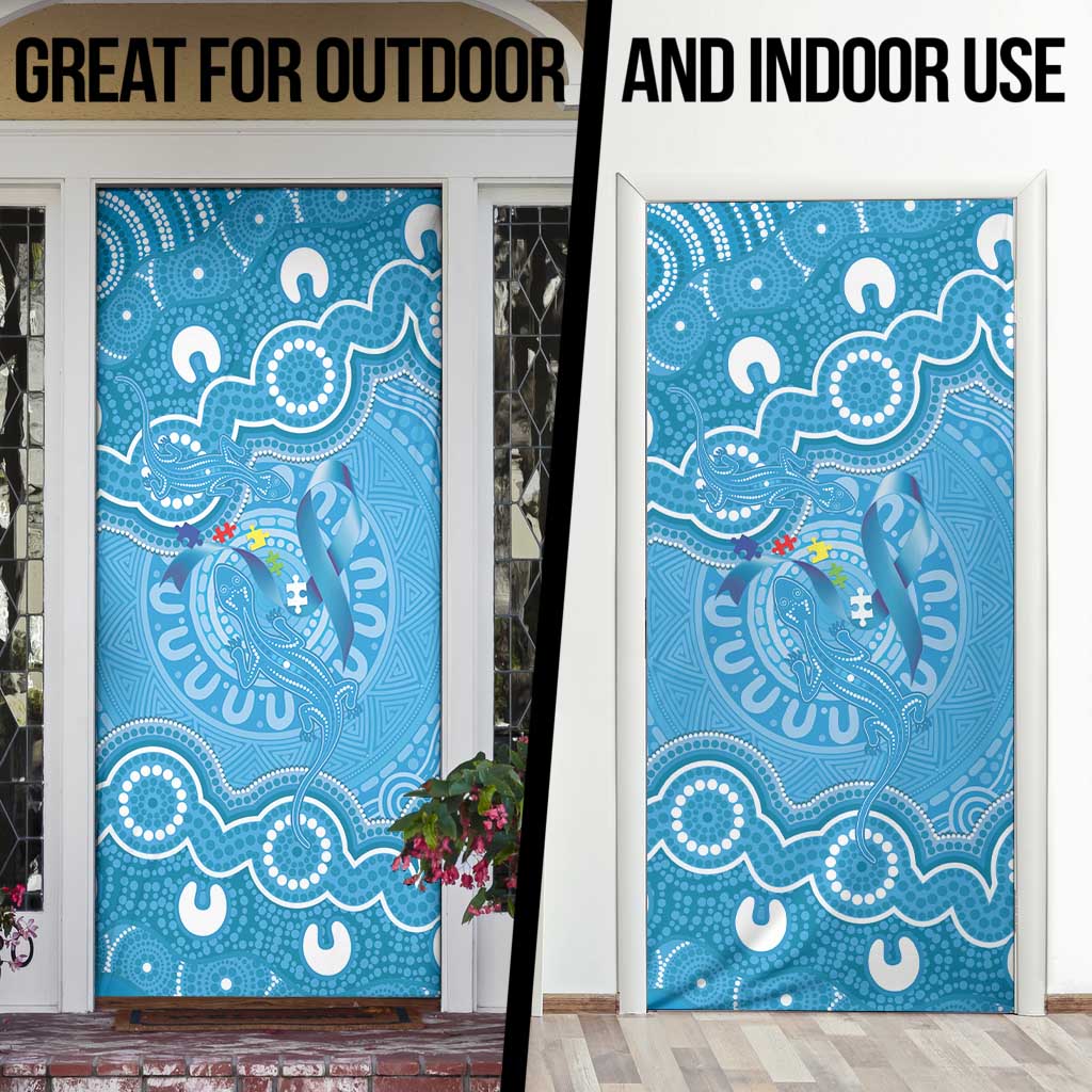 Australia Indigenous Door Cover Blue Ribbon Lizards Autism Awareness - Aussie Hoodie