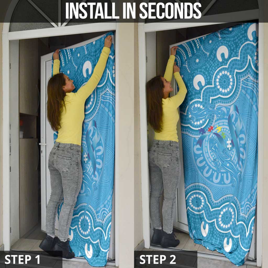 Australia Indigenous Door Cover Blue Ribbon Lizards Autism Awareness - Aussie Hoodie
