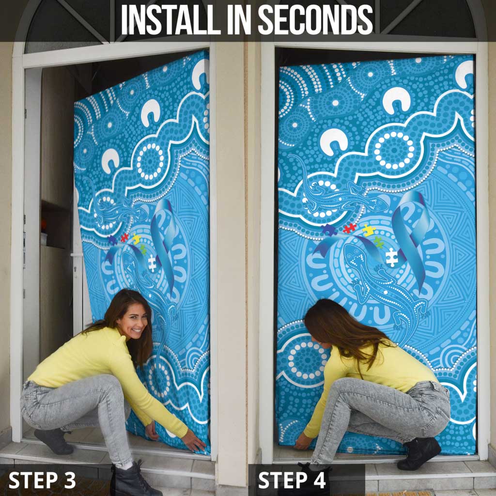 Australia Indigenous Door Cover Blue Ribbon Lizards Autism Awareness - Aussie Hoodie