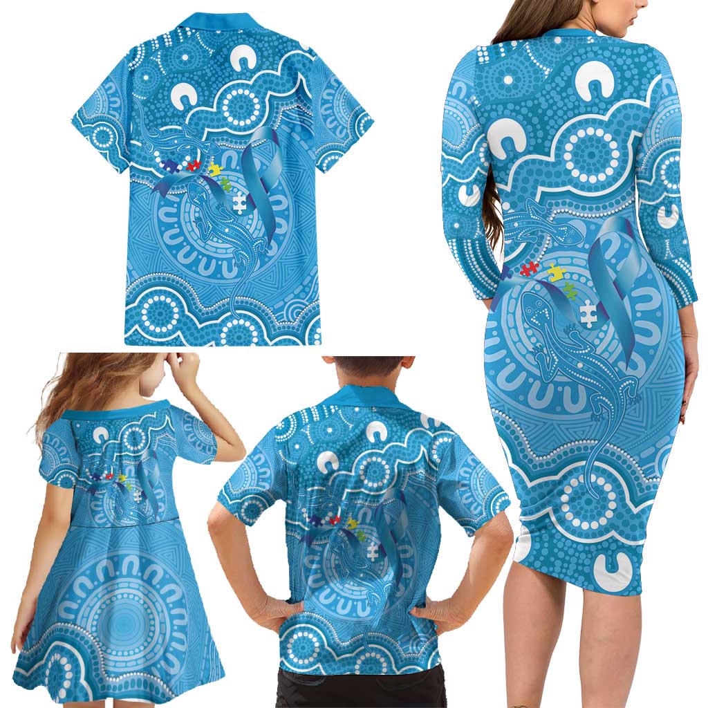 Australia Indigenous Family Matching Long Sleeve Bodycon Dress and Hawaiian Shirt Blue Ribbon Lizards Autism Awareness - Aussie Hoodie