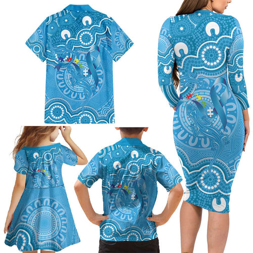 Australia Indigenous Family Matching Long Sleeve Bodycon Dress and Hawaiian Shirt Blue Ribbon Lizards Autism Awareness - Aussie Hoodie