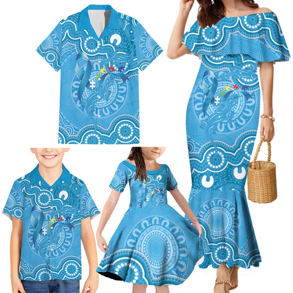 Australia Indigenous Family Matching Mermaid Dress and Hawaiian Shirt Blue Ribbon Lizards Autism Awareness - Aussie Hoodie
