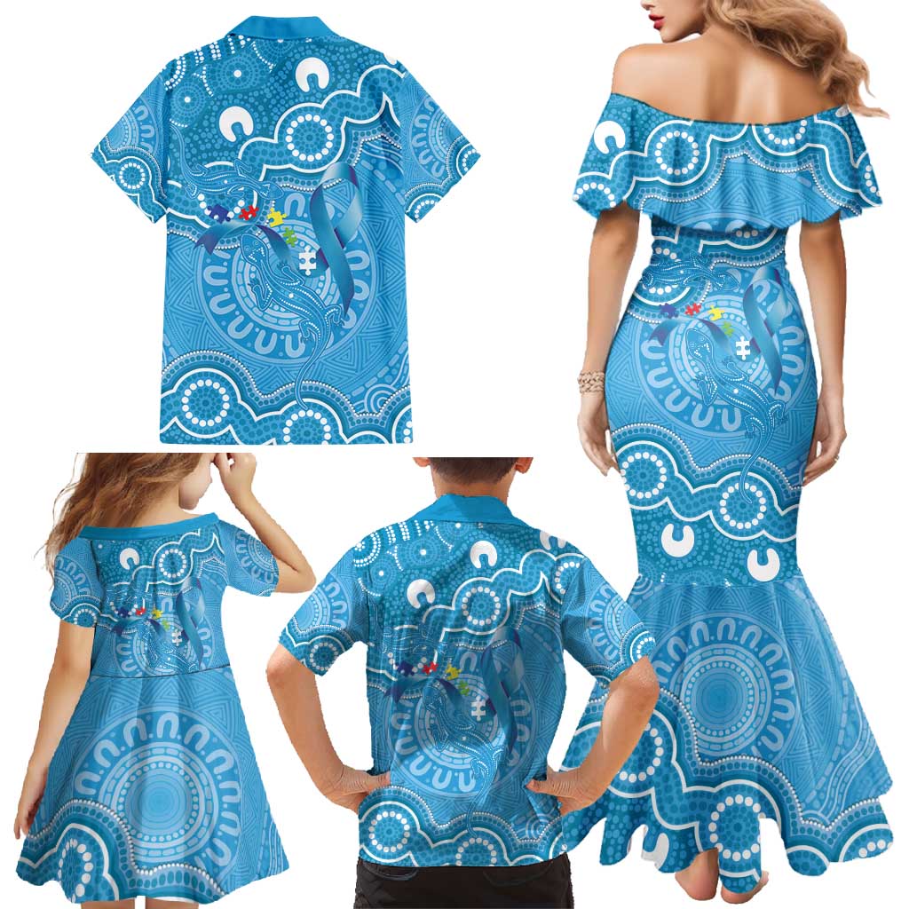 Australia Indigenous Family Matching Mermaid Dress and Hawaiian Shirt Blue Ribbon Lizards Autism Awareness - Aussie Hoodie