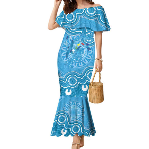 Australia Indigenous Family Matching Mermaid Dress and Hawaiian Shirt Blue Ribbon Lizards Autism Awareness - Aussie Hoodie