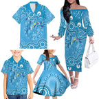 Australia Indigenous Family Matching Off The Shoulder Long Sleeve Dress and Hawaiian Shirt Blue Ribbon Lizards Autism Awareness - Aussie Hoodie