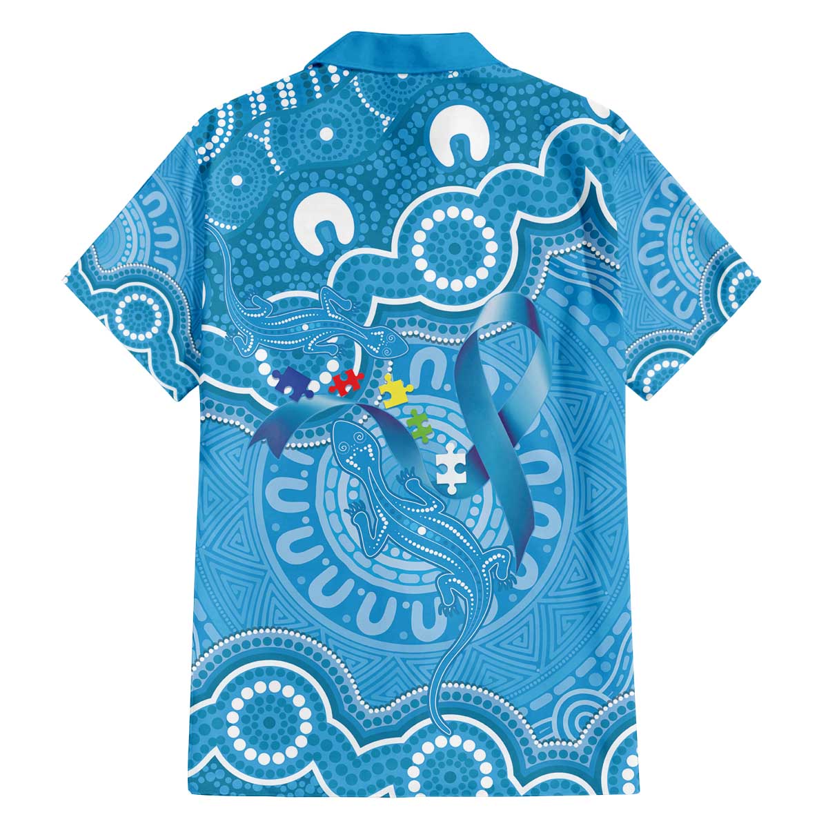 Australia Indigenous Family Matching Off The Shoulder Long Sleeve Dress and Hawaiian Shirt Blue Ribbon Lizards Autism Awareness - Aussie Hoodie