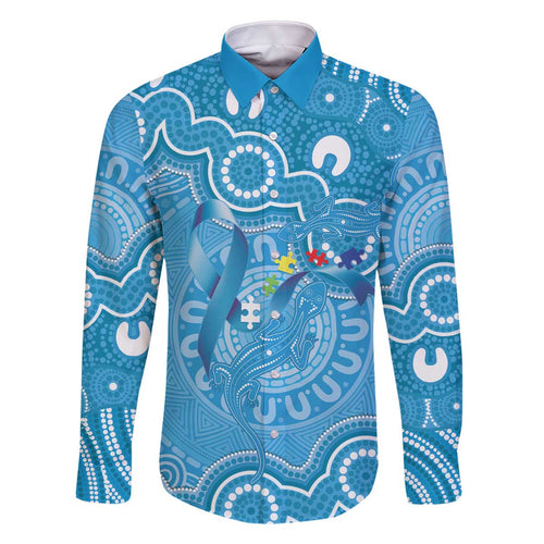 Australia Indigenous Family Matching Off The Shoulder Long Sleeve Dress and Hawaiian Shirt Blue Ribbon Lizards Autism Awareness - Aussie Hoodie