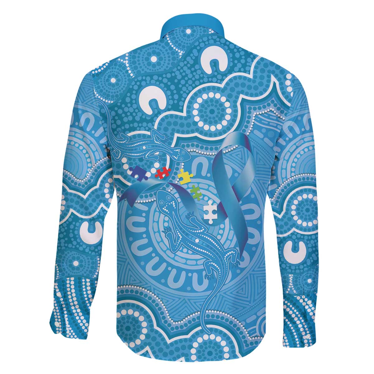 Australia Indigenous Family Matching Off The Shoulder Long Sleeve Dress and Hawaiian Shirt Blue Ribbon Lizards Autism Awareness - Aussie Hoodie