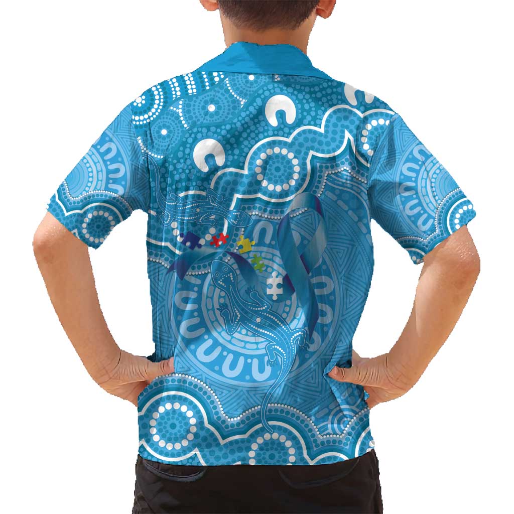 Australia Indigenous Family Matching Off Shoulder Maxi Dress and Hawaiian Shirt Blue Ribbon Lizards Autism Awareness - Aussie Hoodie