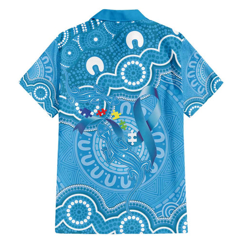 Australia Indigenous Family Matching Off Shoulder Maxi Dress and Hawaiian Shirt Blue Ribbon Lizards Autism Awareness - Aussie Hoodie