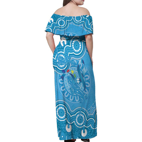 Australia Indigenous Family Matching Off Shoulder Maxi Dress and Hawaiian Shirt Blue Ribbon Lizards Autism Awareness - Aussie Hoodie