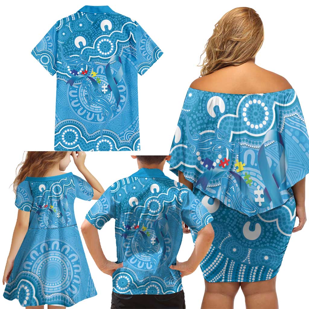 Australia Indigenous Family Matching Off Shoulder Short Dress and Hawaiian Shirt Blue Ribbon Lizards Autism Awareness - Aussie Hoodie