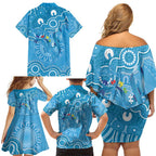 Australia Indigenous Family Matching Off Shoulder Short Dress and Hawaiian Shirt Blue Ribbon Lizards Autism Awareness - Aussie Hoodie