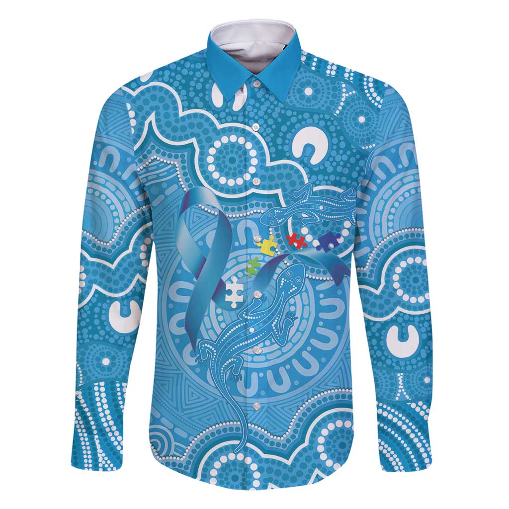 Australia Indigenous Family Matching Off Shoulder Short Dress and Hawaiian Shirt Blue Ribbon Lizards Autism Awareness - Aussie Hoodie