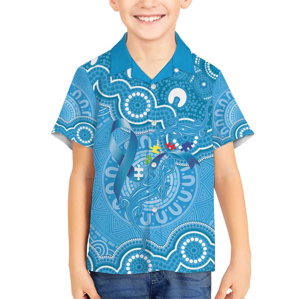 Australia Indigenous Family Matching Off Shoulder Short Dress and Hawaiian Shirt Blue Ribbon Lizards Autism Awareness - Aussie Hoodie