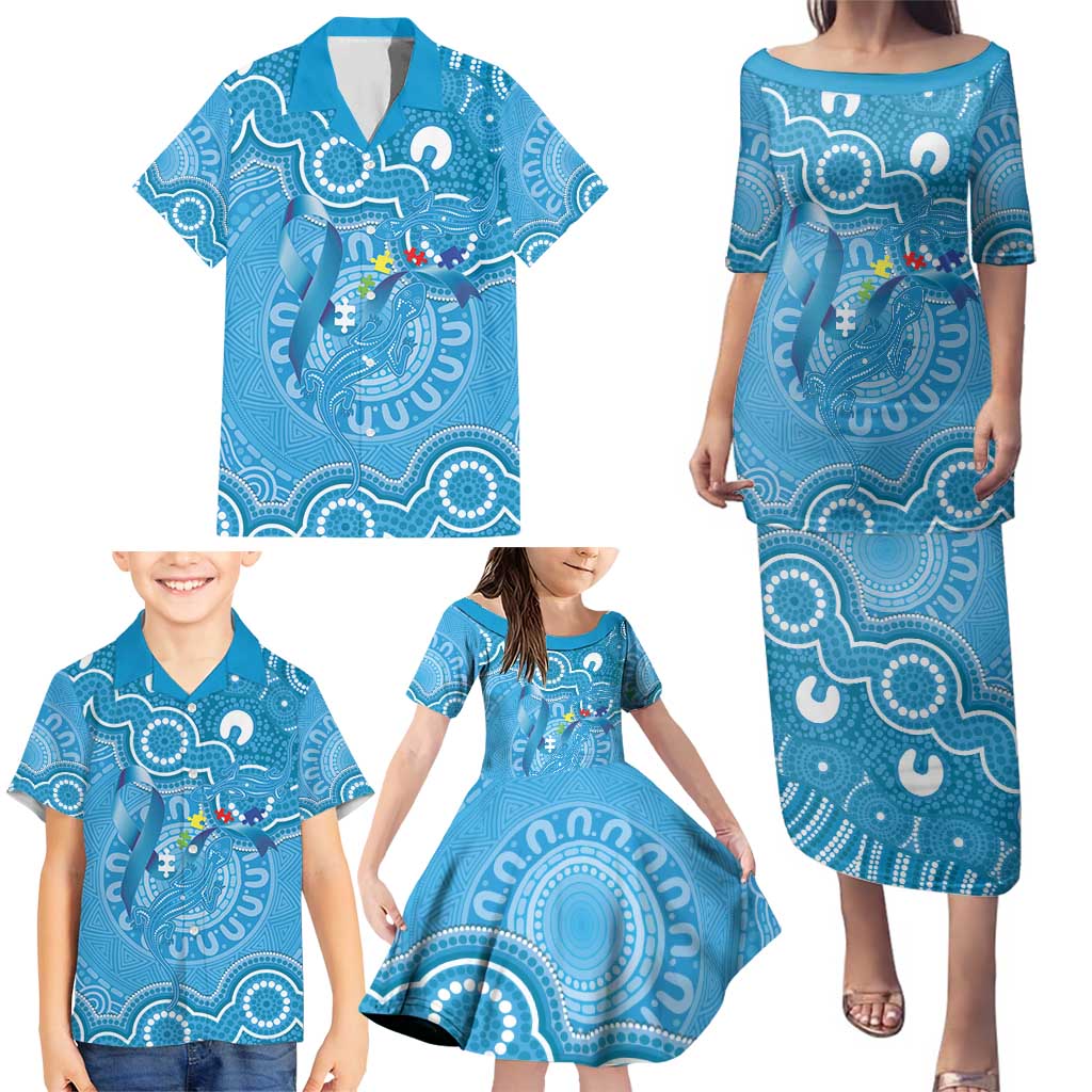 Australia Indigenous Family Matching Puletasi and Hawaiian Shirt Blue Ribbon Lizards Autism Awareness - Aussie Hoodie