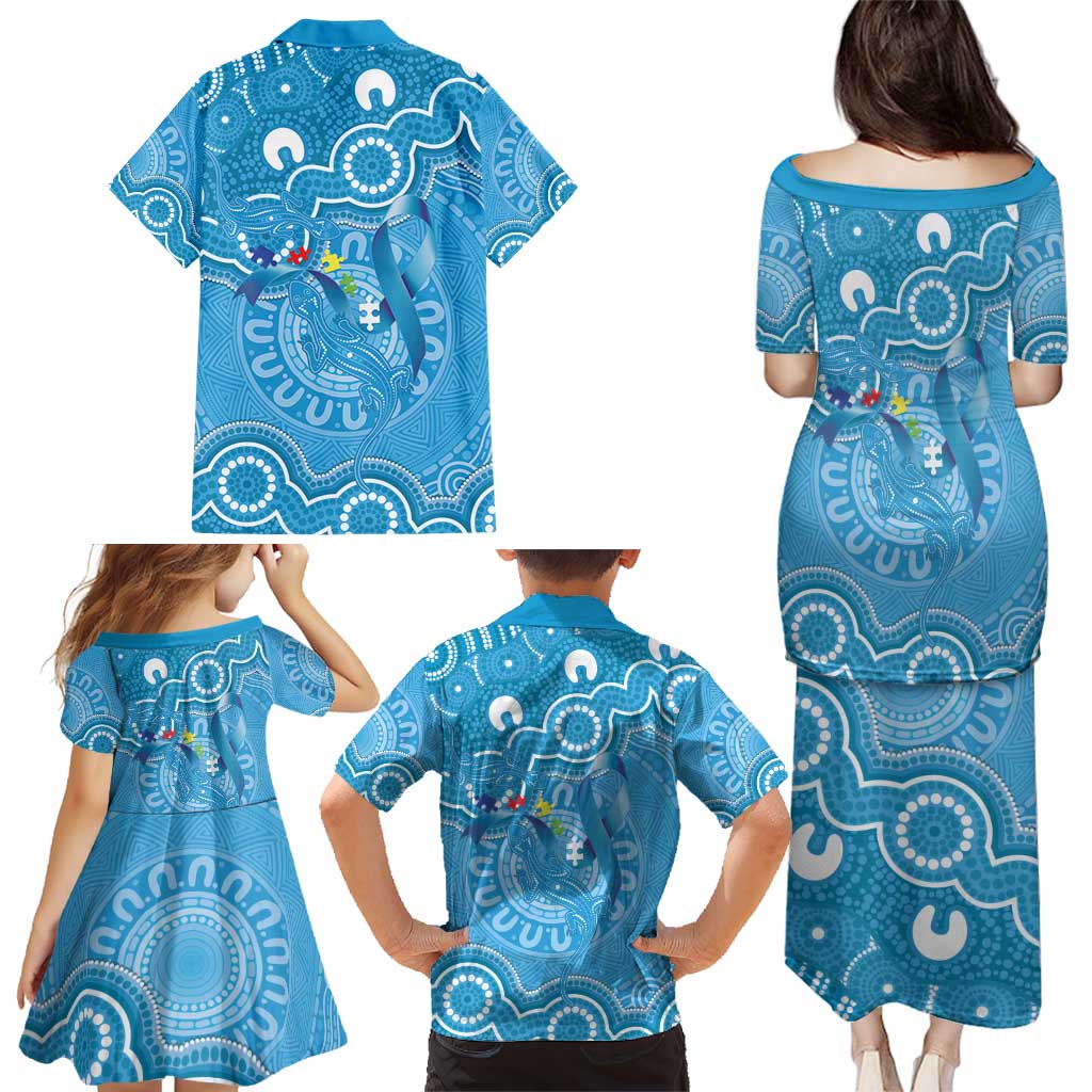 Australia Indigenous Family Matching Puletasi and Hawaiian Shirt Blue Ribbon Lizards Autism Awareness - Aussie Hoodie