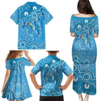 Australia Indigenous Family Matching Puletasi and Hawaiian Shirt Blue Ribbon Lizards Autism Awareness - Aussie Hoodie