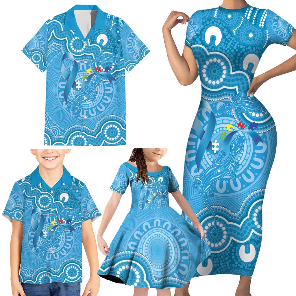 Australia Indigenous Family Matching Short Sleeve Bodycon Dress and Hawaiian Shirt Blue Ribbon Lizards Autism Awareness - Aussie Hoodie