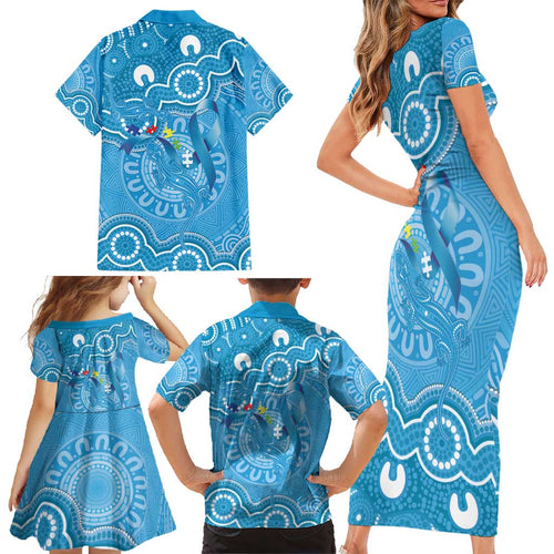 Australia Indigenous Family Matching Short Sleeve Bodycon Dress and Hawaiian Shirt Blue Ribbon Lizards Autism Awareness - Aussie Hoodie