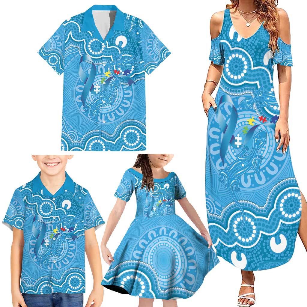 Australia Indigenous Family Matching Summer Maxi Dress and Hawaiian Shirt Blue Ribbon Lizards Autism Awareness - Aussie Hoodie