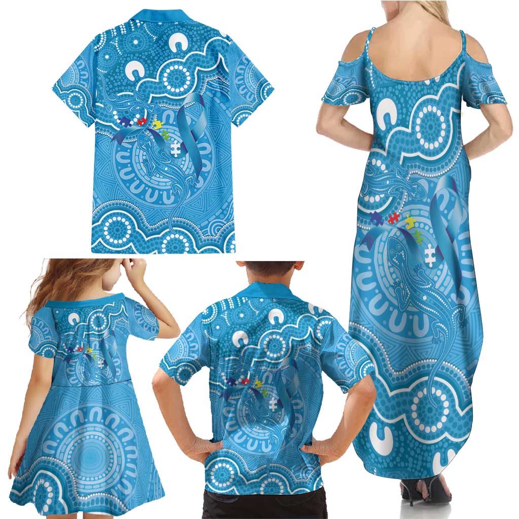 Australia Indigenous Family Matching Summer Maxi Dress and Hawaiian Shirt Blue Ribbon Lizards Autism Awareness - Aussie Hoodie