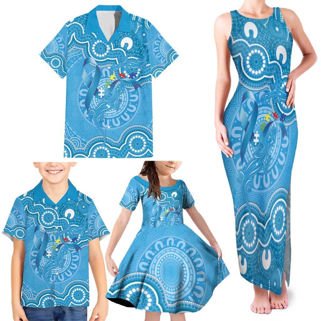 Australia Indigenous Family Matching Tank Maxi Dress and Hawaiian Shirt Blue Ribbon Lizards Autism Awareness - Aussie Hoodie