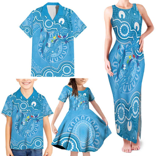 Australia Indigenous Family Matching Tank Maxi Dress and Hawaiian Shirt Blue Ribbon Lizards Autism Awareness - Aussie Hoodie