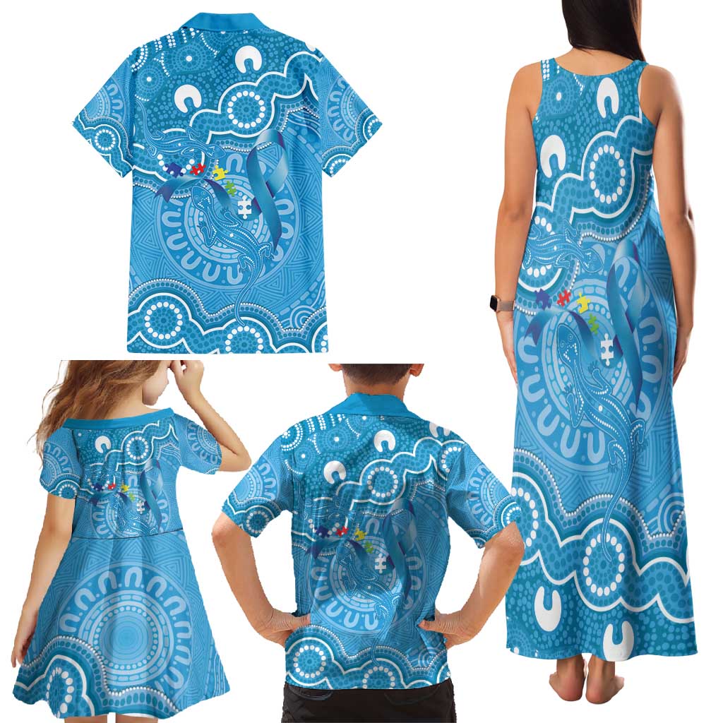 Australia Indigenous Family Matching Tank Maxi Dress and Hawaiian Shirt Blue Ribbon Lizards Autism Awareness - Aussie Hoodie