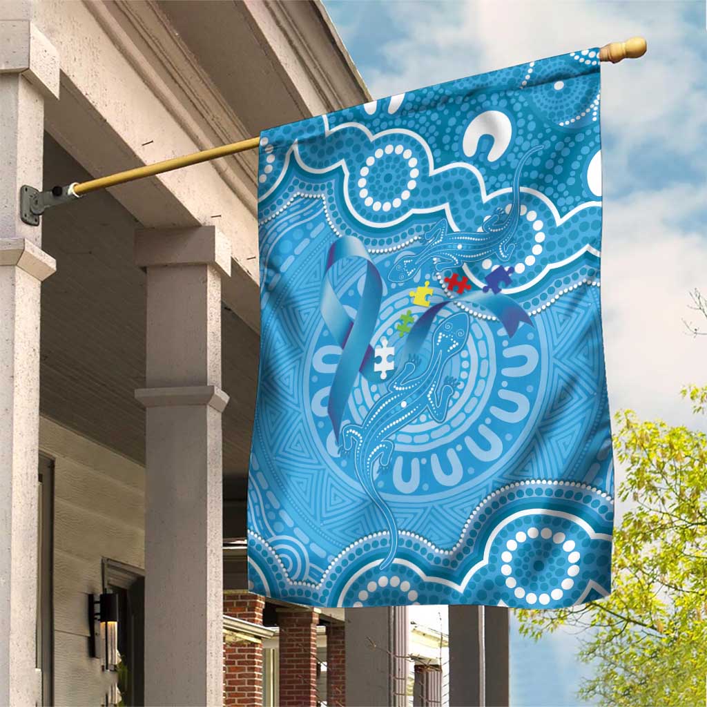 Australia Indigenous Garden Flag Blue Ribbon Lizards Autism Awareness - Aussie Hoodie