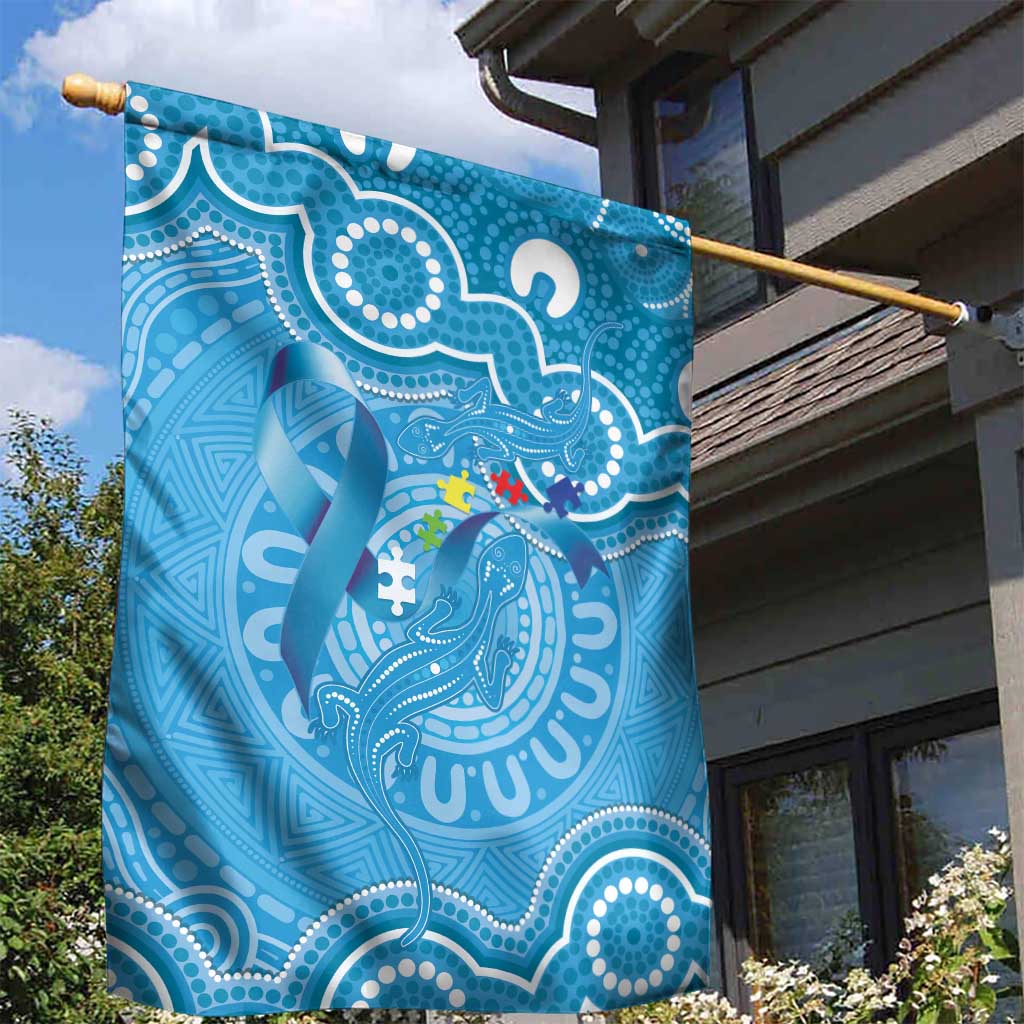 Australia Indigenous Garden Flag Blue Ribbon Lizards Autism Awareness - Aussie Hoodie