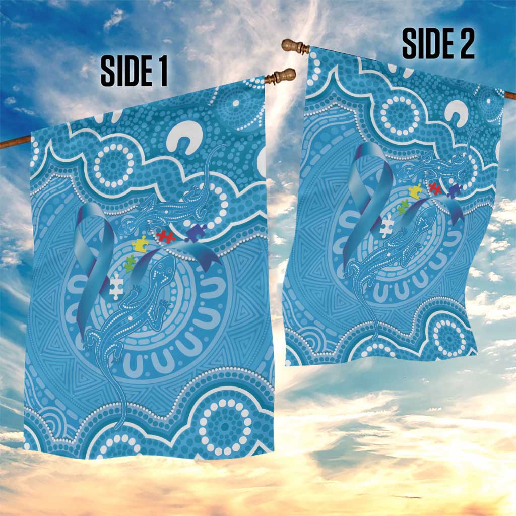 Australia Indigenous Garden Flag Blue Ribbon Lizards Autism Awareness - Aussie Hoodie