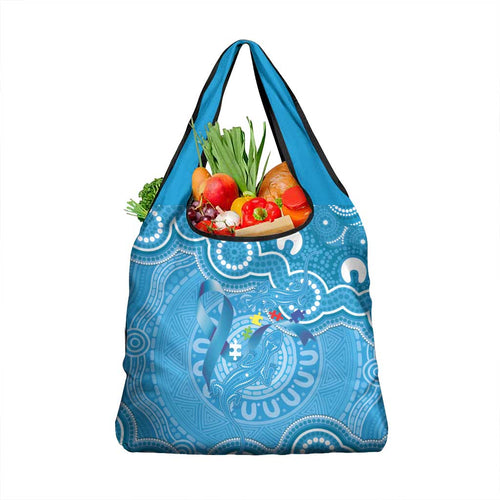 Australia Indigenous Grocery Bag Blue Ribbon Lizards Autism Awareness - Aussie Hoodie