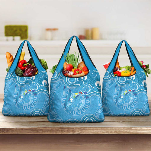 Australia Indigenous Grocery Bag Blue Ribbon Lizards Autism Awareness - Aussie Hoodie